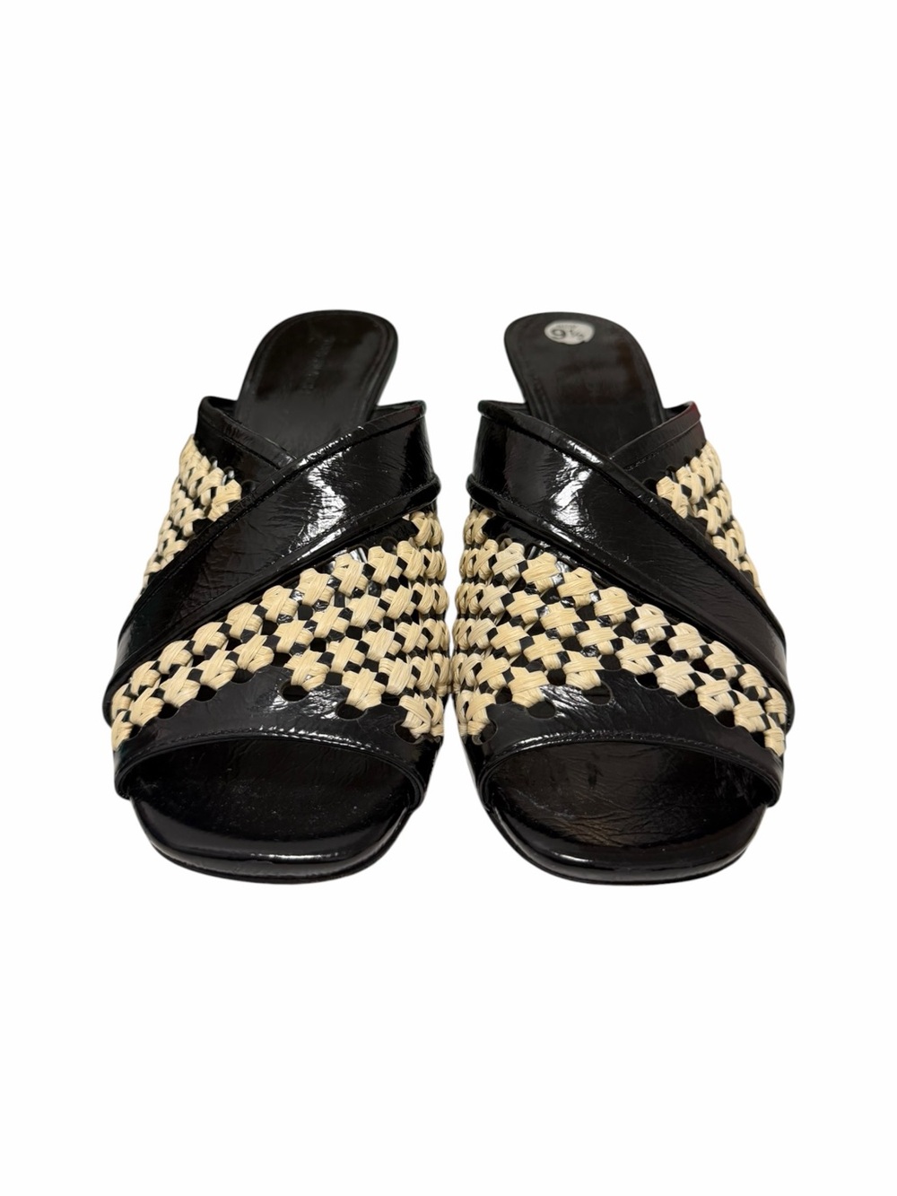 Tory Burch Black/Cream Open Weave Leather Sole Sandals